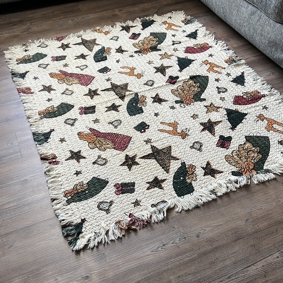 Cotton Christmas Crown Crafts Tapestry Blanket 60"x48" Grandma Cottage Core - Picture 2 of 6